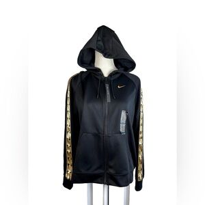 Nike Womens Logo Tape Full Zip Hoodie Jacket SZ M Black Gold NWT Athleisure